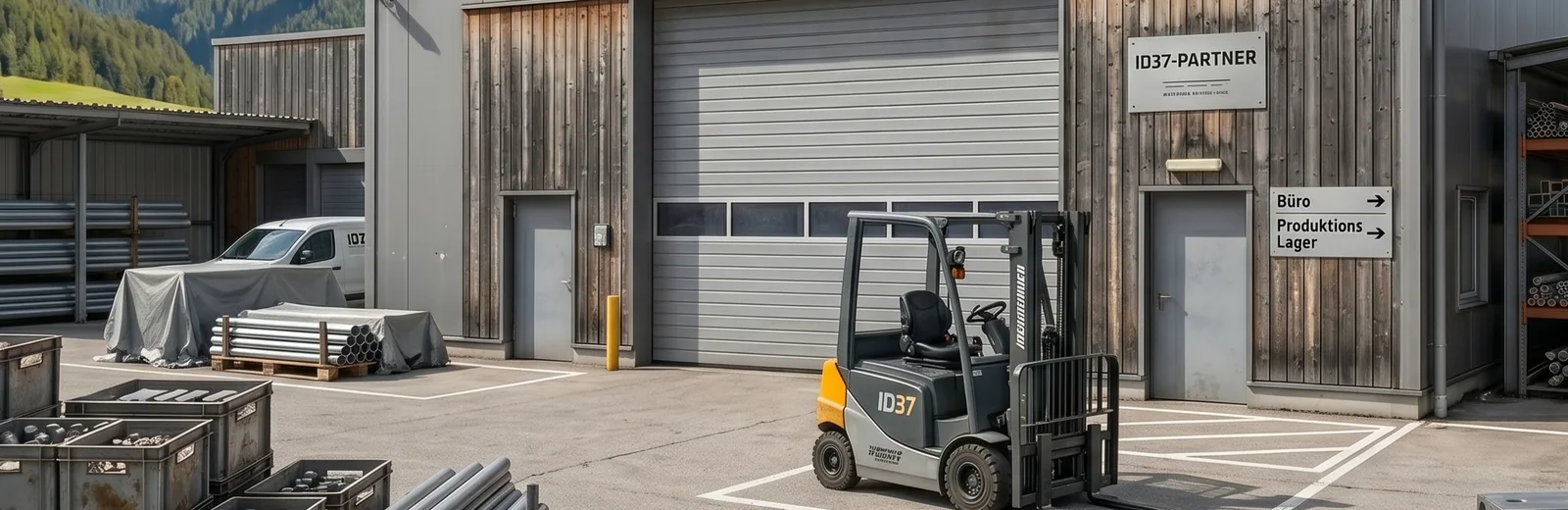 Metallverarbeitungs-Betrieb in Südtirol mit Stapler vor Werkshalle – Praxisbeispiel motivbasierte Führung in der Produktion