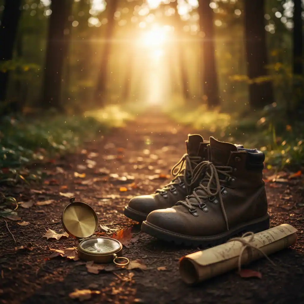 Wanderschuhe auf einem Waldweg