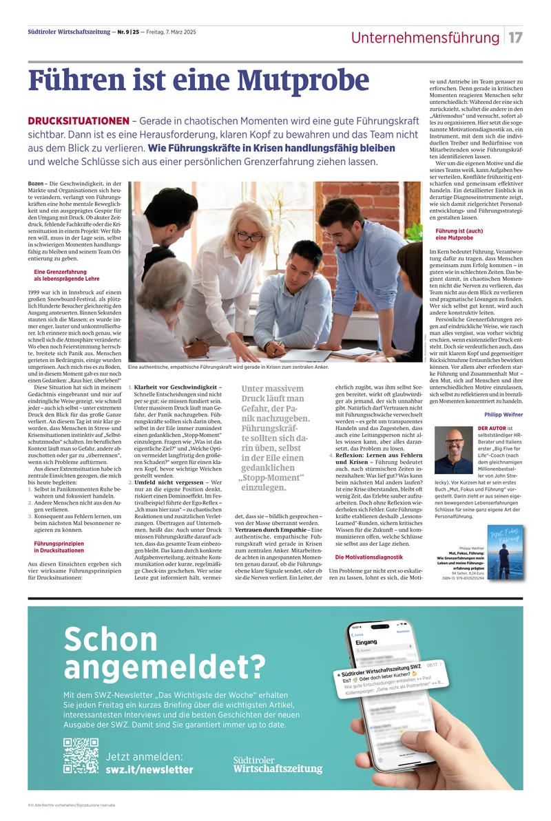 SWZ Artikel: Führen ist eine Mutprobe